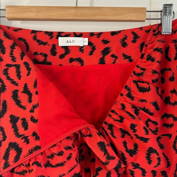 A.L.C. Geller Red Leopard Silk Ruffle Mini Skirt | 8 - Picture 5 of 6